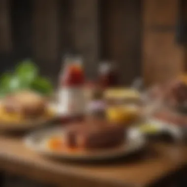 Pairing Possibilities with Hot Honey BBQ Sauce A rustic kitchen setting featuring hot honey BBQ sauce alongside various dishes ready for pairing