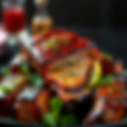 Platter of succulent ribs garnished with fresh herbs and spices