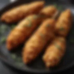 Golden brown air fried chicken tenders garnished with herbs