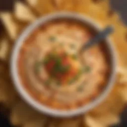 A close-up of the creamy texture of Tostitos Bean Cheese Dip, highlighting its rich consistency.