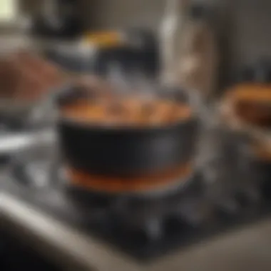 Anolon pot in action, demonstrating its performance on a stovetop.