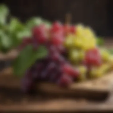 Grapes arranged artistically on a wooden table