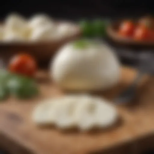 Fresh mozzarella cheese on a wooden board