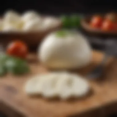 Freshly Crafted Mozzarella Fresh mozzarella cheese on a wooden board