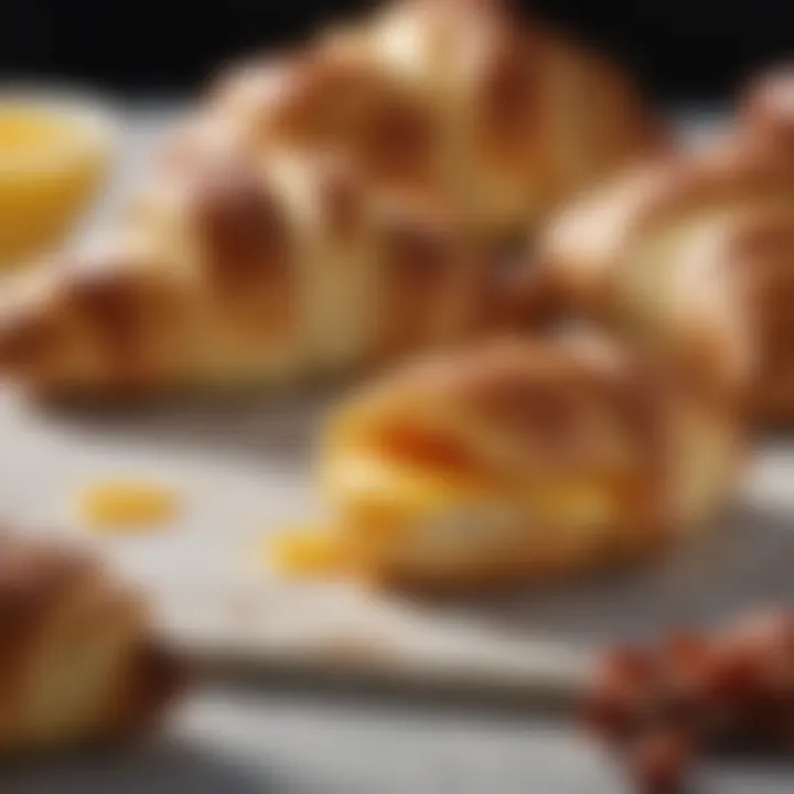 Ingredients for a classic bacon and egg croissant recipe on a marble surface.