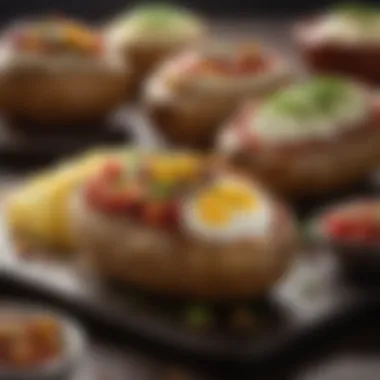 Delicious Toppings for Baked Potatoes An assortment of toppings displayed beside a baked potato