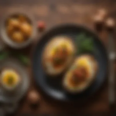 Presentation of Baked Potatoes A beautifully arranged plate featuring baked potatoes with garnishes