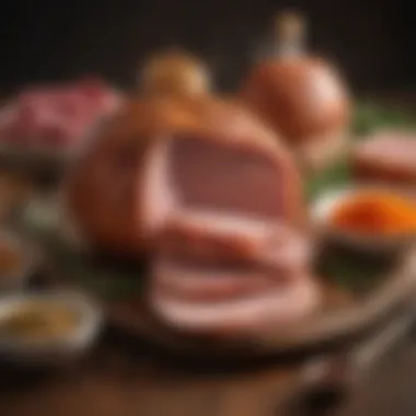 An array of spices and ingredients for ham preparation