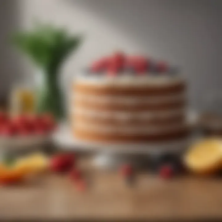 An array of fresh ingredients laid out for baking a cake.