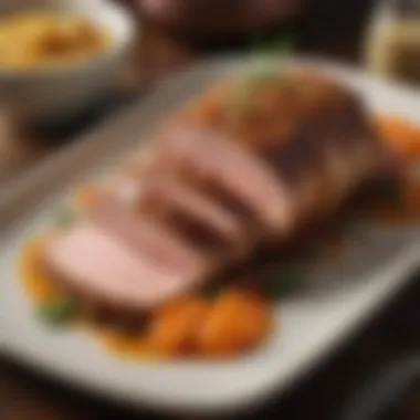 Elegantly Plated Pork Loin A beautifully plated pork loin dish garnished elegantly