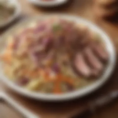 Pairing BBQ Coleslaw with Grilled Meats A beautifully arranged plate featuring BBQ coleslaw alongside grilled meats