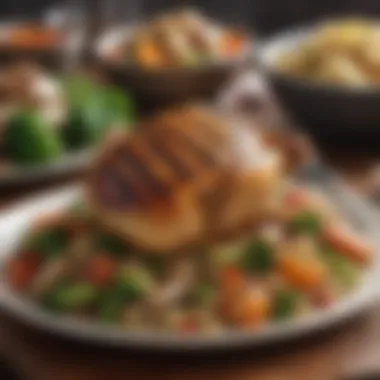 Balanced Meal: Grilled Chicken and Quinoa A balanced meal featuring grilled chicken, quinoa, and steamed vegetables, ideal for those managing acid reflux