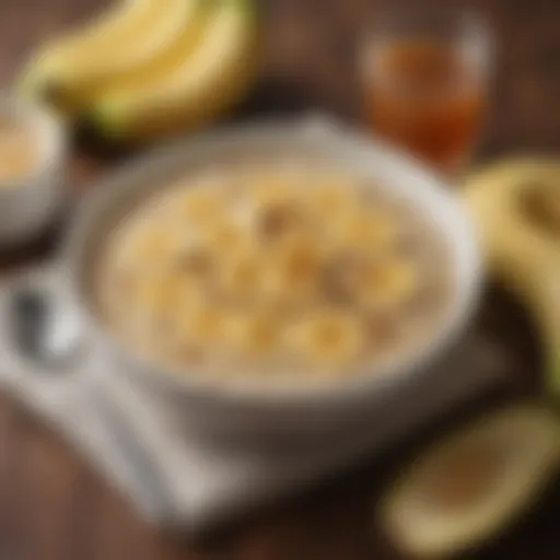 A fresh plate of soothing oatmeal topped with bananas and honey, a recommended food for acid reflux relief