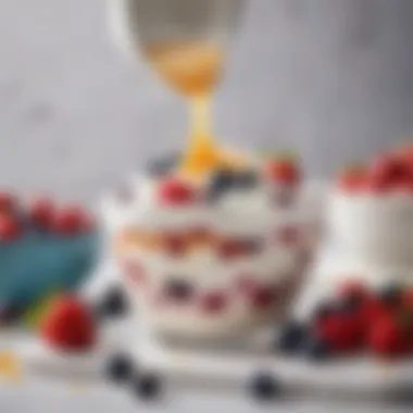 Yogurt with Berries for Gut Health A refreshing bowl of yogurt topped with fresh berries and a drizzle of honey, beneficial for gut health
