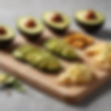 Avocado and Cheese Delicacies Close-up of avocado and cheese snacks arranged beautifully
