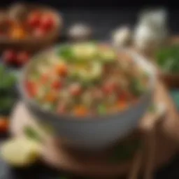 A vibrant bowl of quinoa salad filled with fresh vegetables and herbs