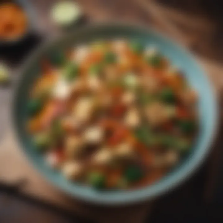 A hearty vegetable stir-fry with tofu and a variety of colorful veggies