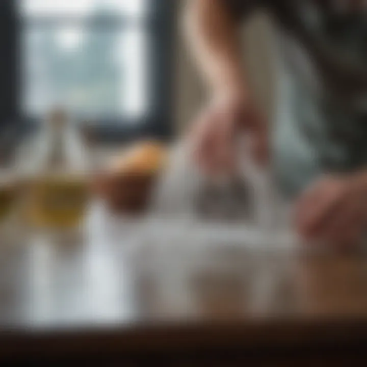 Demonstration of proper glass cleaning technique with cloth