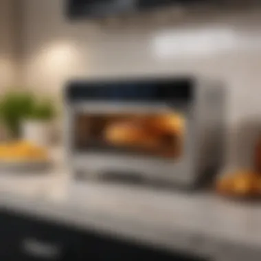 A stylish air fryer toaster oven on a kitchen countertop