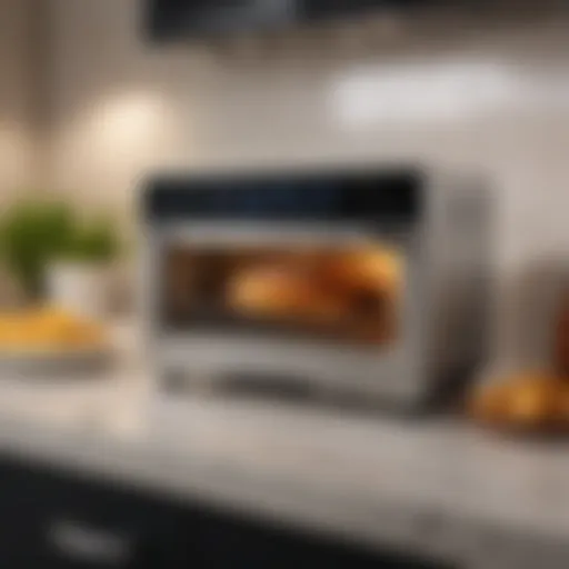 A stylish air fryer toaster oven on a kitchen countertop