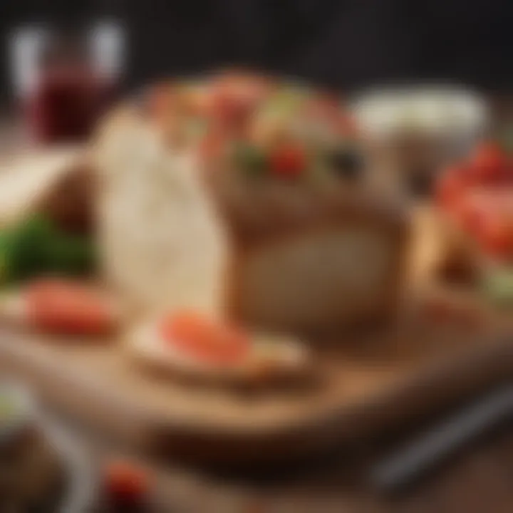 Sliced wheat bread with fresh vegetables and spreads