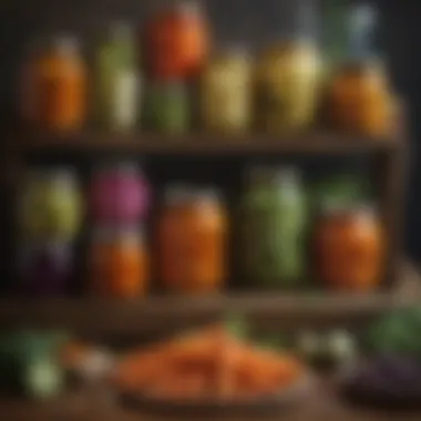 Artisanal Pickled Vegetable Collection An array of pickled vegetables in an artisan setting