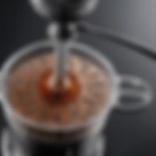 Close-up view of the Bodum French press plunger mechanism showcasing its intricate design.