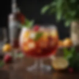 A vibrant bowl of Bourbon Derby Punch garnished with mint and fruit