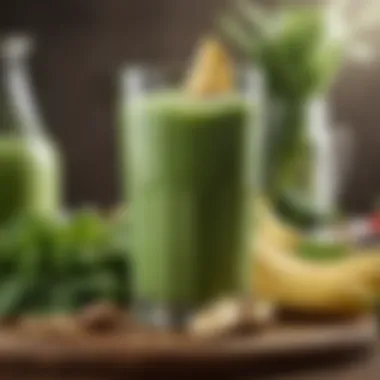 Refreshing Green Smoothie A colorful smoothie filled with leafy greens, bananas, and almond milk, highlighting a refreshing start to the day.