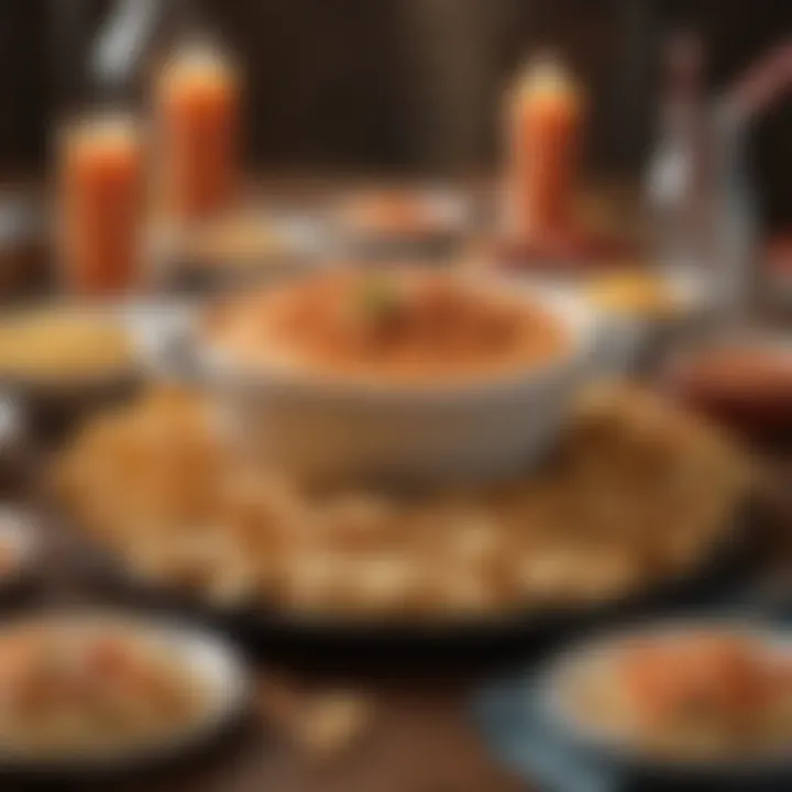 An elegant table setting featuring Buffalo Chicken Cheese Dip as a centerpiece