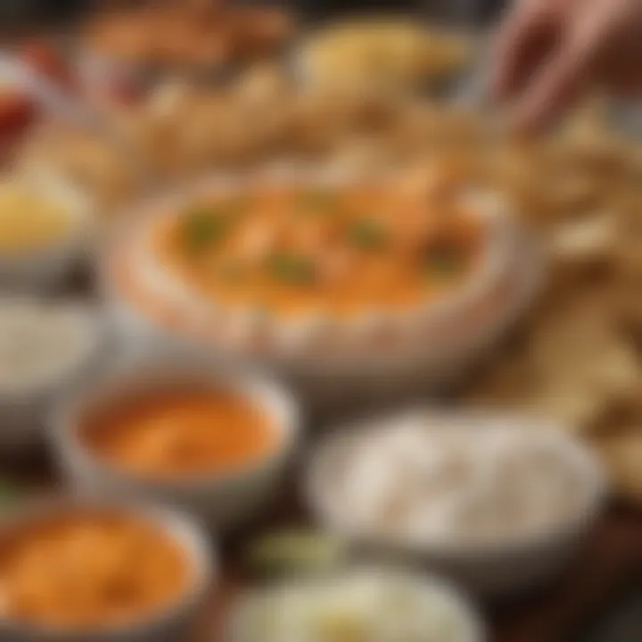 An assortment of fresh ingredients used in Buffalo Chicken Cheese Dip preparation