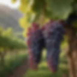 A close-up of Cabernet grapes on the vine