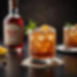 Elegant presentation of a canned Manhattan cocktail with its rich amber hue