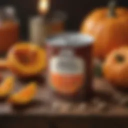 Canned pumpkin displayed on a rustic wooden table
