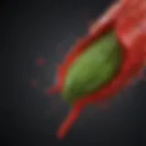 A vibrant cayenne pepper with droplets of water highlighting its texture and color