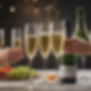 A festive gathering with glasses raised, celebrating the enjoyment of discounted champagne