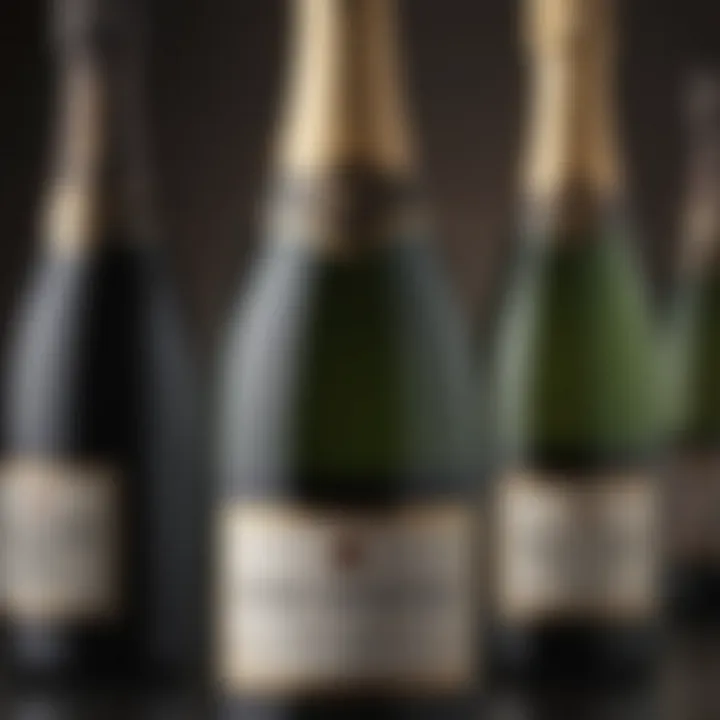 A close-up of a champagne bottle showcasing labels that signify quality at lower prices