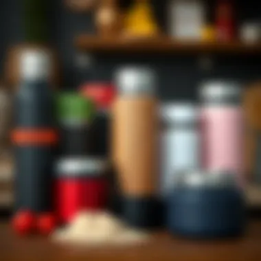 Diverse Materials in Insulated Thermoses A variety of insulated thermoses made of different materials