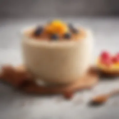 Cinnamon Rice Pudding A vibrant bowl of cinnamon-infused rice pudding, garnished with a sprinkle of cinnamon and fresh fruit.