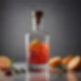 Close-up of gin bottle with botanicals