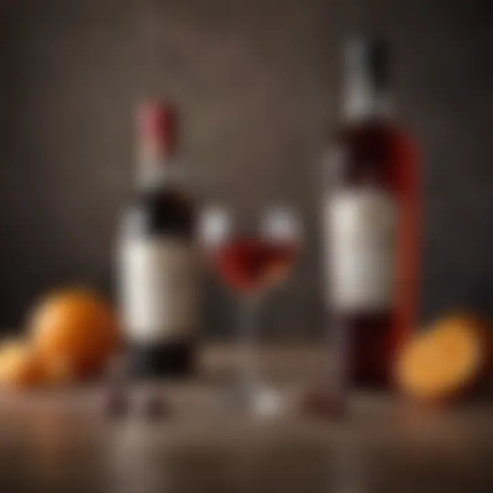 Elegant sweet vermouth bottle with glasses