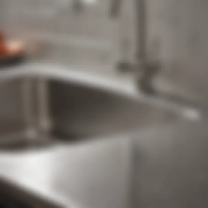 Detailed view of a stainless steel sink with water droplets showcasing cleanliness