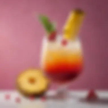 Colorful Layers of Malibu Rum Cocktail An elegant glass showcasing the colorful layers of Malibu rum, pineapple, and cranberry juices
