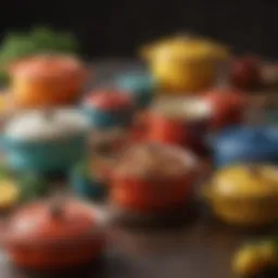 Ceramic cookware set showcasing vibrant colors and designs