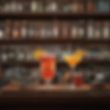 Cocktail Knowledge and Tools A collection of classic cocktail books and tools on a bar shelf