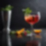 A beautifully arranged cocktail garnished with fresh herbs and fruits