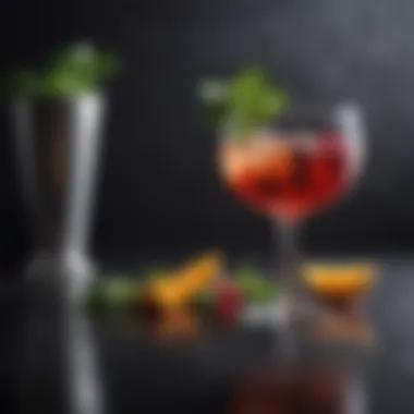 Artful Cocktail Presentation A beautifully arranged cocktail garnished with fresh herbs and fruits