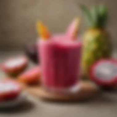 Artful Presentation of the Dragon Fruit Drink A beautifully styled presentation of the dragon fruit drink with garnishes