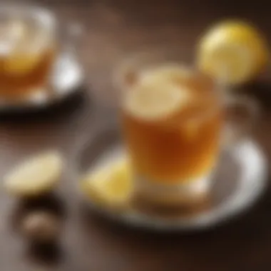 Ginger tea in a clear cup with lemon