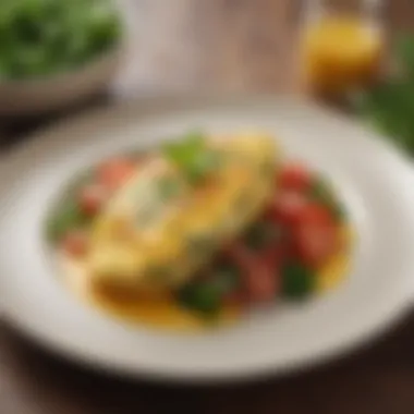 A beautifully plated gourmet omelette with herbs and vegetables